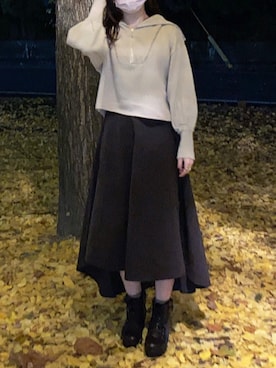 「NICE CLAUP（ナイスクラップ）のアイテム（ニット/セーター）」を使った、Yükaさん（レディース・160cm）の秋コーディネート