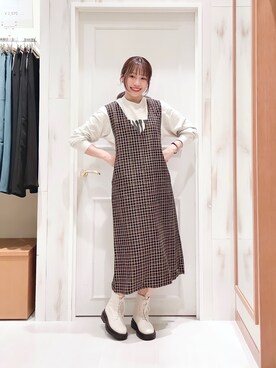 「チェック柄に恋してる」｜「アイテム（スウェット）」を使った、ハタケヤマさん（レディース・163cm）の秋コーディネート