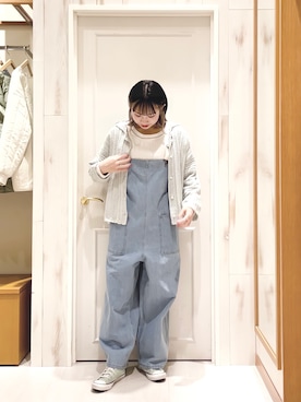 「透かし編みニット」｜「アイテム（オールインワン・サロペット）」を使った、ハタケヤマさん（レディース・163cm）の冬コーディネート