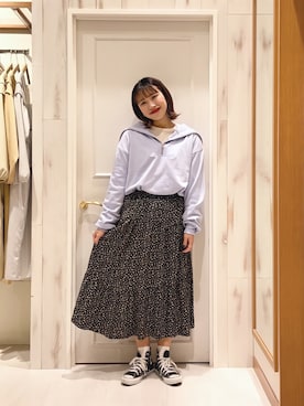 「Samansa Mos2 blue」｜「アイテム（スウェット）」を使った、ハタケヤマさん（レディース・163cm）の冬コーディネート