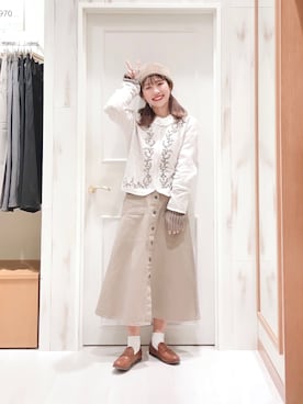 「刺繍」｜「アイテム（ニットキャップ/ビーニー）」を使った、ハタケヤマさん（レディース・163cm）の秋コーディネート