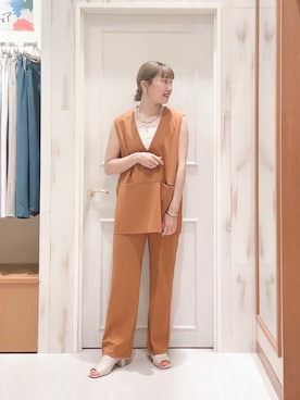 「Samansa Mos2 blue（サマンサモスモスブルー）のアイテム（パンツ、オレンジ系）」を使った、ハタケヤマさん（レディース・163cm）の夏コーディネート