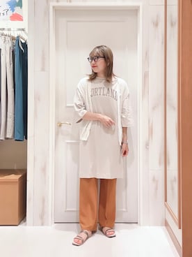 「Samansa Mos2 blue（サマンサモスモスブルー）のアイテム（パンツ、オレンジ系）」を使った、ハタケヤマさん（レディース・163cm）の夏コーディネート