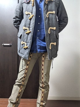 「アイテム（ダッフルコート、グレー系）」を使った、まばゆいさん（メンズ・177cm）の冬コーディネート