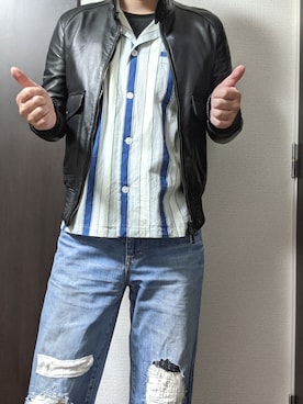 「AKM（エイケイエム）のアイテム（ブルゾン）」を使った、まばゆいさん（メンズ・177cm）の秋コーディネート