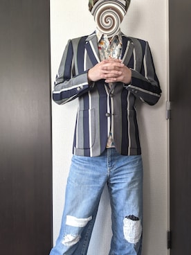 「動物モチーフ」｜「アイテム（ジャケット/アウター）」を使った、まばゆいさん（メンズ・177cm）の春コーディネート