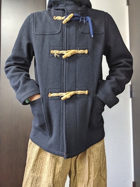 「コーデュロイパンツ」｜「アイテム（ダッフルコート）」を使った、まばゆいさん（メンズ・177cm）の冬コーディネート