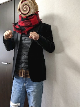 「ショールカラー」｜「アイテム（テーラードジャケット）」を使った、まばゆいさん（メンズ・177cm）の冬コーディネート