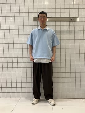 「SENSE OF PLACE by URBAN RESEARCH(センスオブプレイスバイアーバンリサーチ)の『洗濯可』ドライタッチスキッパーニットTシャツ(ニット/セーター、ブルー系)」を使った、srsbrbr1234さん(メンズ・170cm)の春コーディネート