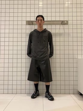 「SENSE OF PLACE by URBAN RESEARCH(センスオブプレイスバイアーバンリサーチ)のボーダーフーディーロングTシャツ(Tシャツ/カットソー、グレー系)」を使った、srsbrbr1234さん(メンズ・170cm)の秋コーディネート