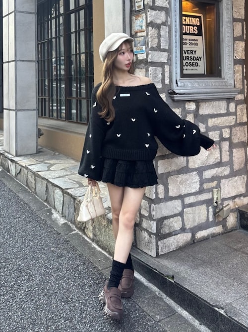 ジップルーズハート柄ショートカーディガン（カーディガン/ボレロ