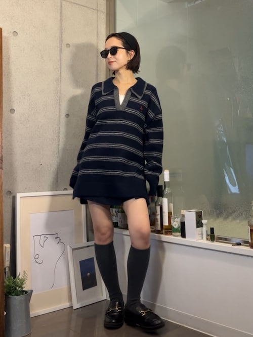 ボーダースキッパーポロ刺繍ニット（ニット/セーター）｜RAY CASSIN