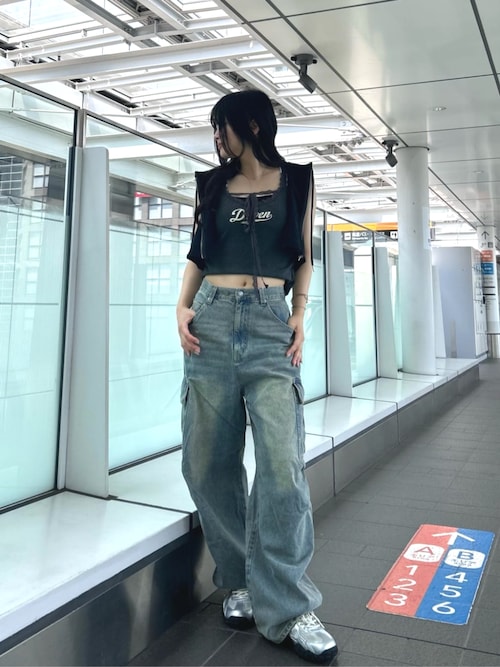 レースロゴパット付レイヤードタンクトップ