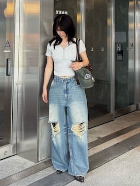 「RAY CASSIN（レイカズン）のアイテム（パンツ）」を使った、RAYCASSIN_officialさん（レディース・160cm）の夏コーディネート