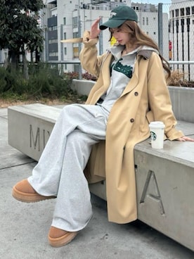 「アイテム（トレンチコート、イエロー系）」を使った、RAYCASSIN_officialさん（レディース・155cm）の冬コーディネート
