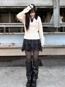 「RAY CASSIN（レイカズン）のアイテム（ブーツ）」を使った、RAYCASSIN_officialさん（レディース・158cm）の冬コーディネート