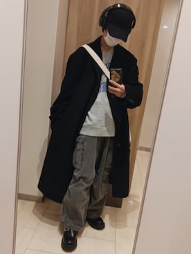 「アイテム（ステンカラーコート）」を使った、LuKaさん（メンズ・167cm）の冬コーディネート