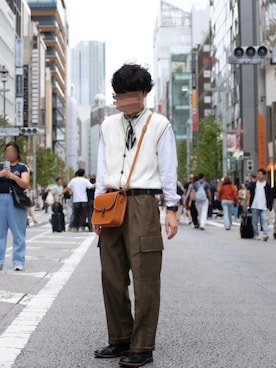 「アイテム（ベスト）」を使った、すなさん（メンズ・166cm）の秋コーディネート