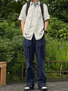 「REPRODUCTION OF FOUND（リプロダクションオブファウンド）の【Reproduction of found/リプロダクション オブ ファウンド】MILITARY SANDAL（サンダル、ブラック系）」を使った、すなさん（メンズ・166cm）の夏コーディネート