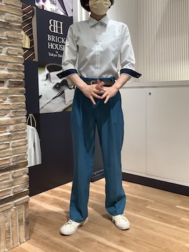 「TOKYO SHIRTS（トウキョウシャツ）の【透け防止】 形態安定ノンアイロン ワイド 7分袖ビジネスワイシャツ（ビジネスシャツ、グリーン系）」を使った、BRICK HOUSE by Tokyo Shirts 名古屋茶屋イオンモール店さん（メンズ・173cm）の夏コーディネート
