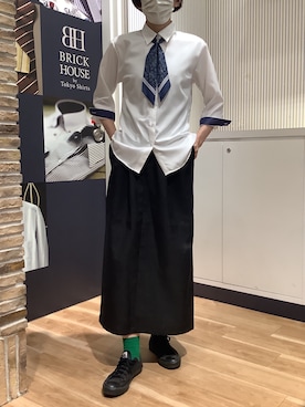 「TOKYO SHIRTS（トウキョウシャツ）の【超形態安定】形態安定ノンアイロン レギュラー 7分袖ビジネスワイシャツ（ビジネスシャツ、ホワイト系）」を使った、BRICK HOUSE by Tokyo Shirts 名古屋茶屋イオンモール店さん（メンズ・173cm）の夏コーディネート