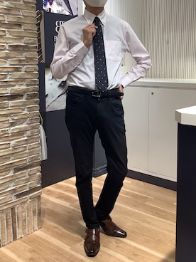 「TOKYO SHIRTS（トウキョウシャツ）の【吸水速乾】 形態安定ノンアイロン ボタンダウン 長袖ビジネスワイシャツ（ビジネスシャツ、ピンク系）」を使った、BRICK HOUSE by Tokyo Shirts 名古屋茶屋イオンモール店さん（メンズ・173cm）の夏コーディネート