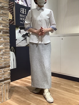 「TOKYO SHIRTS（トウキョウシャツ）の【透け防止】 形態安定ノンアイロン ワイド 7分袖ビジネスワイシャツ（ビジネスシャツ、ホワイト系）」を使った、BRICK HOUSE by Tokyo Shirts 名古屋茶屋イオンモール店さん（メンズ・173cm）の夏コーディネート