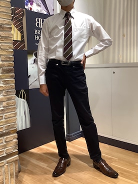 「TOKYO SHIRTS（トウキョウシャツ）の【超形態安定】【吸水速乾】 形態安定ノンアイロン ボタンダウン 長袖ビジネスワイシャツ（ビジネスシャツ、ホワイト系）」を使った、BRICK HOUSE by Tokyo Shirts 名古屋茶屋イオンモール店さん（メンズ・173cm）の秋コーディネート