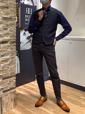 「アイテム（ビジネスシャツ）」を使った、BRICK HOUSE by Tokyo Shirts 名古屋茶屋イオンモール店さん（メンズ・173cm）の冬コーディネート
