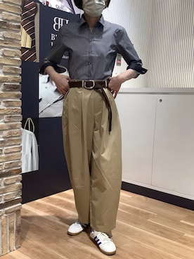 「TOKYO SHIRTS（トウキョウシャツ）の【透け防止】 形態安定ノンアイロン スキッパー 7分袖ビジネスワイシャツ（ビジネスシャツ、グレー系）」を使った、BRICK HOUSE by Tokyo Shirts 名古屋茶屋イオンモール店さん（メンズ・173cm）の夏コーディネート