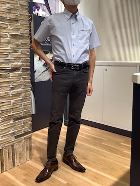 「TOKYO SHIRTS（トウキョウシャツ）の【超形態安定】【吸水速乾】 形態安定ノンアイロン ボタンダウン 半袖ビジネスワイシャツ（ビジネスシャツ、ブルー系）」を使った、BRICK HOUSE by Tokyo Shirts 名古屋茶屋イオンモール店さん（メンズ・173cm）の夏コーディネート