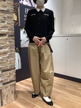 「TOKYO SHIRTS（トウキョウシャツ）のニット アンチピリング 配色ポケット付き カーディガン 長袖 レディース（カーディガン/ボレロ、ブラック系）」を使った、BRICK HOUSE by Tokyo Shirts 名古屋茶屋イオンモール店さん（メンズ・173cm）の秋コーディネート