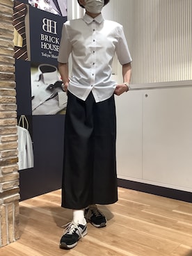 「TOKYO SHIRTS（トウキョウシャツ）の【吸水速乾】 形態安定ノンアイロン レギュラー 5分袖ビジネスワイシャツ（ビジネスシャツ、ホワイト系）」を使った、BRICK HOUSE by Tokyo Shirts 名古屋茶屋イオンモール店さん（メンズ・173cm）の夏コーディネート