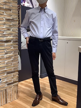 「TOKYO SHIRTS（トウキョウシャツ）の形態安定ノンアイロン ボタンダウン 長袖ビジネスワイシャツ（ビジネスシャツ、ブルー系）」を使った、BRICK HOUSE by Tokyo Shirts 名古屋茶屋イオンモール店さん（メンズ・173cm）の春コーディネート