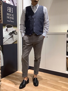 「アイテム（ビジネスシャツ）」を使った、BRICK HOUSE by Tokyo Shirts 名古屋茶屋イオンモール店さん（メンズ・178cm）の秋コーディネート