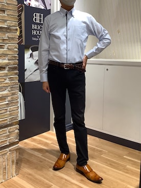 「TOKYO SHIRTS（トウキョウシャツ）の【超形態安定】【吸水速乾】 形態安定ノンアイロン ボタンダウン 長袖ビジネスワイシャツ（ビジネスシャツ、ブルー系）」を使った、BRICK HOUSE by Tokyo Shirts 名古屋茶屋イオンモール店さん（メンズ・173cm）の秋コーディネート