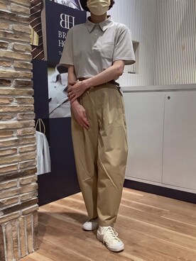 「TOKYO SHIRTS（トウキョウシャツ）の半袖ポロシャツ レディース（ビジネスシャツ、ベージュ系）」を使った、BRICK HOUSE by Tokyo Shirts 名古屋茶屋イオンモール店さん（メンズ・173cm）の夏コーディネート