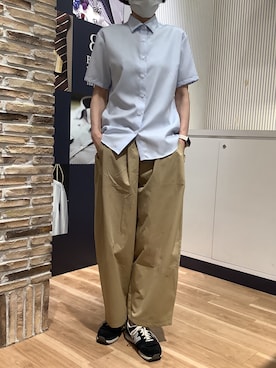 「TOKYO SHIRTS（トウキョウシャツ）の【超形態安定】【接触冷感】形態安定ノンアイロン ワイド 半袖ビジネスワイシャツ（ビジネスシャツ、ブルー系）」を使った、BRICK HOUSE by Tokyo Shirts 名古屋茶屋イオンモール店さん（メンズ・173cm）の夏コーディネート
