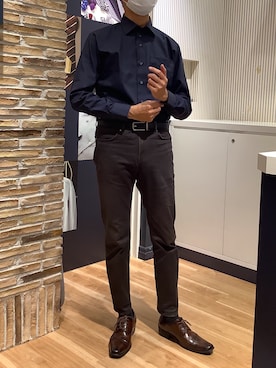 「TOKYO SHIRTS（トウキョウシャツ）の【超形態安定】 形態安定ノンアイロン ワイド 長袖ビジネスワイシャツ（ビジネスシャツ、ブルー系）」を使った、BRICK HOUSE by Tokyo Shirts 名古屋茶屋イオンモール店さん（メンズ・173cm）の秋コーディネート