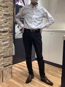 「TOKYO SHIRTS（トウキョウシャツ）の【超形態安定】【吸水速乾】 形態安定ノンアイロン ボタンダウン 長袖ビジネスワイシャツ（ビジネスシャツ、ブルー系）」を使った、BRICK HOUSE by Tokyo Shirts 名古屋茶屋イオンモール店さん（メンズ・173cm）の夏コーディネート