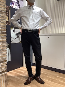 「TOKYO SHIRTS（トウキョウシャツ）の【超形態安定】 形態安定ノンアイロン ボタンダウン 長袖ビジネスワイシャツ（ビジネスシャツ、ブルー系）」を使った、BRICK HOUSE by Tokyo Shirts 名古屋茶屋イオンモール店さん（メンズ・173cm）の秋コーディネート
