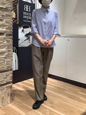 「TOKYO SHIRTS（トウキョウシャツ）の【Pitta Re:)】ふわっとガーゼシャツ レギュラーシルエット 七分袖 綿100% レディース カジュアルシャツ（シャツ/ブラウス、ブルー系）」を使った、BRICK HOUSE by Tokyo Shirts 名古屋茶屋イオンモール店さん（メンズ・173cm）の春コーディネート