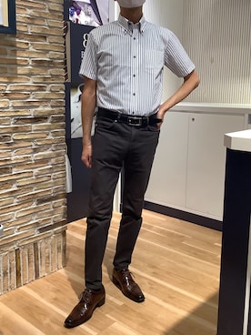 「TOKYO SHIRTS（トウキョウシャツ）の【超形態安定】【吸水速乾】  形態安定ノンアイロン ボタンダウン 半袖ビジネスワイシャツ（ビジネスシャツ、ブルー系）」を使った、BRICK HOUSE by Tokyo Shirts 名古屋茶屋イオンモール店さん（メンズ・173cm）の夏コーディネート