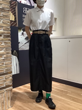 「TOKYO SHIRTS（トウキョウシャツ）の【吸水速乾】【COFREX】形態安定ノンアイロン ワイド 半袖ビジネスワイシャツ（ビジネスシャツ、ホワイト系）」を使った、BRICK HOUSE by Tokyo Shirts 名古屋茶屋イオンモール店さん（メンズ・173cm）の夏コーディネート