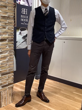 「TOKYO SHIRTS（トウキョウシャツ）の【超形態安定】 形態安定ノンアイロン ボタンダウン 長袖ビジネスワイシャツ（ビジネスシャツ、グレー系）」を使った、BRICK HOUSE by Tokyo Shirts 名古屋茶屋イオンモール店さん（メンズ・173cm）の秋コーディネート