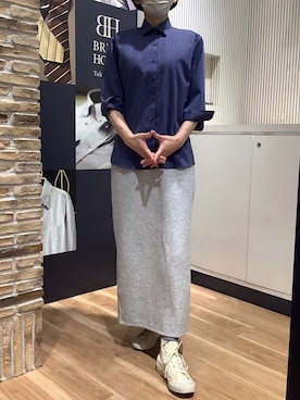 「TOKYO SHIRTS（トウキョウシャツ）の【超形態安定】 形態安定ノンアイロン ワイド 7分袖ビジネスワイシャツ（ビジネスシャツ、ブルー系）」を使った、BRICK HOUSE by Tokyo Shirts 名古屋茶屋イオンモール店さん（メンズ・173cm）の夏コーディネート