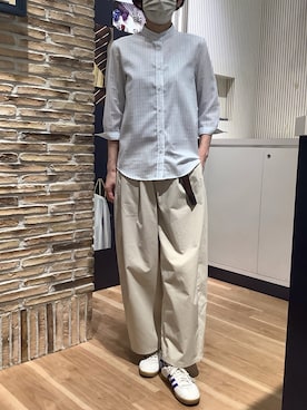 「TOKYO SHIRTS（トウキョウシャツ）の【Pitta Re:)】ふわっとガーゼシャツ レギュラーシルエット 七分袖 綿100% レディース カジュアルシャツ（シャツ/ブラウス、ブルー系）」を使った、BRICK HOUSE by Tokyo Shirts 名古屋茶屋イオンモール店さん（メンズ・173cm）の夏コーディネート