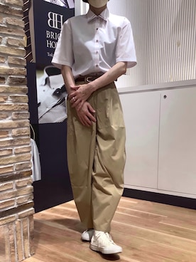「TOKYO SHIRTS（トウキョウシャツ）の【吸水速乾】 形態安定ノンアイロン ワイド 5分袖ビジネスワイシャツ（ビジネスシャツ、ピンク系）」を使った、BRICK HOUSE by Tokyo Shirts 名古屋茶屋イオンモール店さん（メンズ・173cm）の夏コーディネート