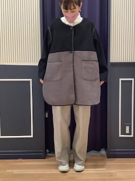 「パイピングコート」｜「アイテム（ノーカラージャケット）」を使った、BRICK HOUSE by Tokyo Shirts 名古屋茶屋イオンモール店さん（レディース・161cm）の秋コーディネート