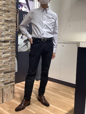 「TOKYO SHIRTS（トウキョウシャツ）の【超形態安定】【吸水速乾】 形態安定ノンアイロン ボタンダウン 長袖ビジネスワイシャツ（ビジネスシャツ、グレー系）」を使った、BRICK HOUSE by Tokyo Shirts 名古屋茶屋イオンモール店さん（メンズ・173cm）の夏コーディネート
